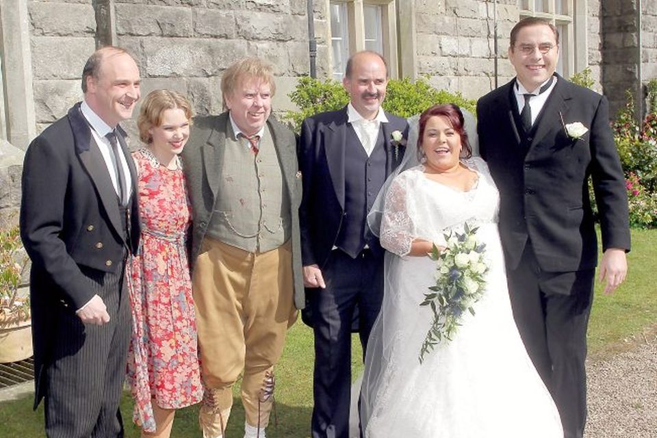 Alan and Nicola Forbes celebrated their wedding with from left, Viscount John Crichton, Natalie Burt, Timothy Spall and David Walliams at Crom Castle.
<p><b>To send us your Wedding Pics <a  href="http://www.belfasttelegraph.co.uk/usersubmission/the-belfast-telegraph-wants-to-hear-from-you-13927437.html" title="Click here to send your pics to Belfast Telegraph">Click here</a> </a></p></b>