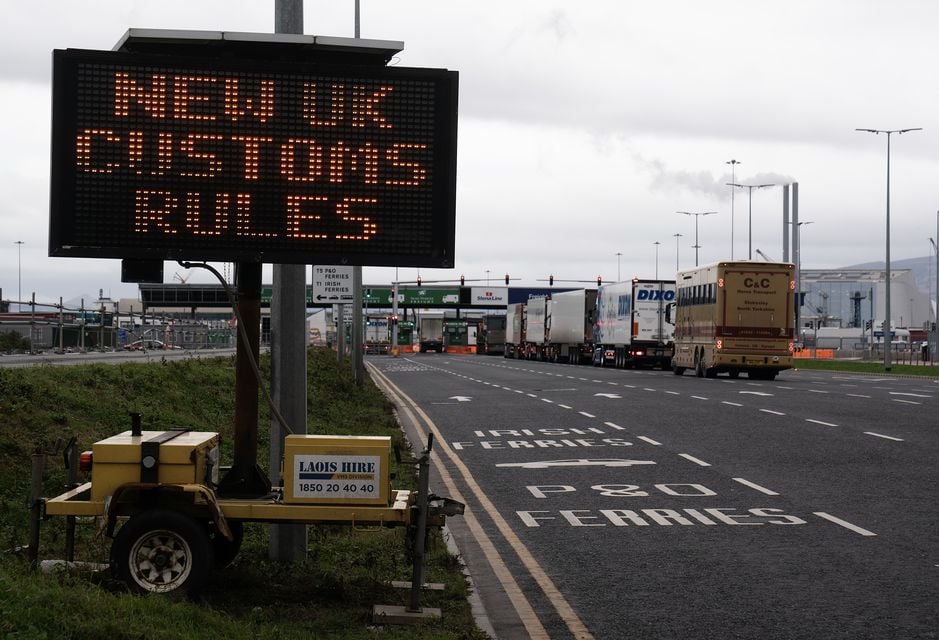 A sign reminding people of UK customs rules on imports entering the UK from the Republic of Ireland at Dublin Port (Brian Lawless/PA)