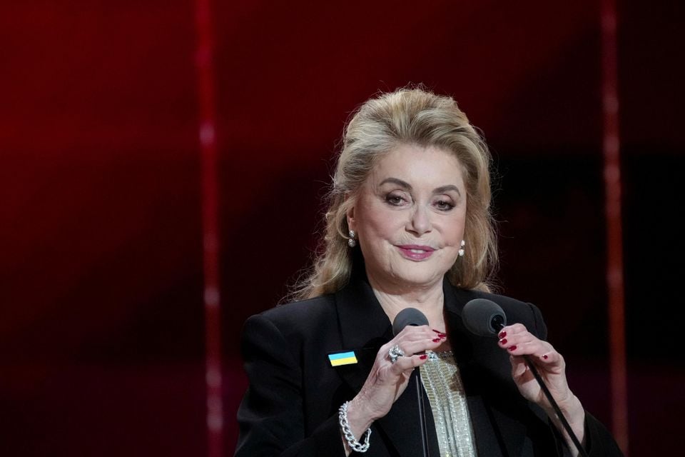 Catherine Deneuve speaks during the 50th Cesar Awards (Christophe Ena/AP)