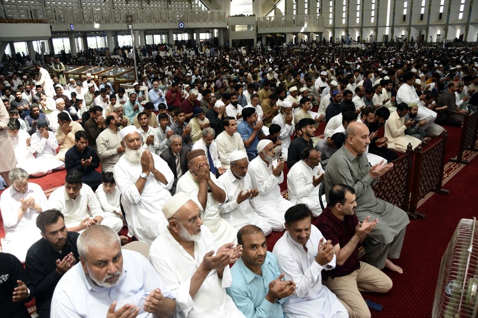 People pray during the absent funeral prayer for Hamas leader Ismail Haniyeh in Islamabad, Pakistan (AP Photo/W.K. Yousafzai)