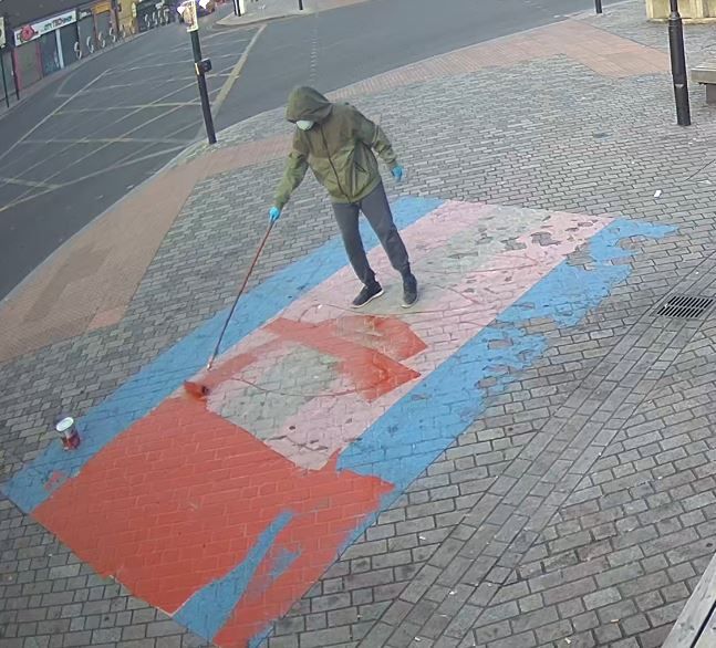 The flags, painted on the pavement outside Forest Gate railway station, were vandalised in the early hours of Friday morning (Metropolitan Police/PA)