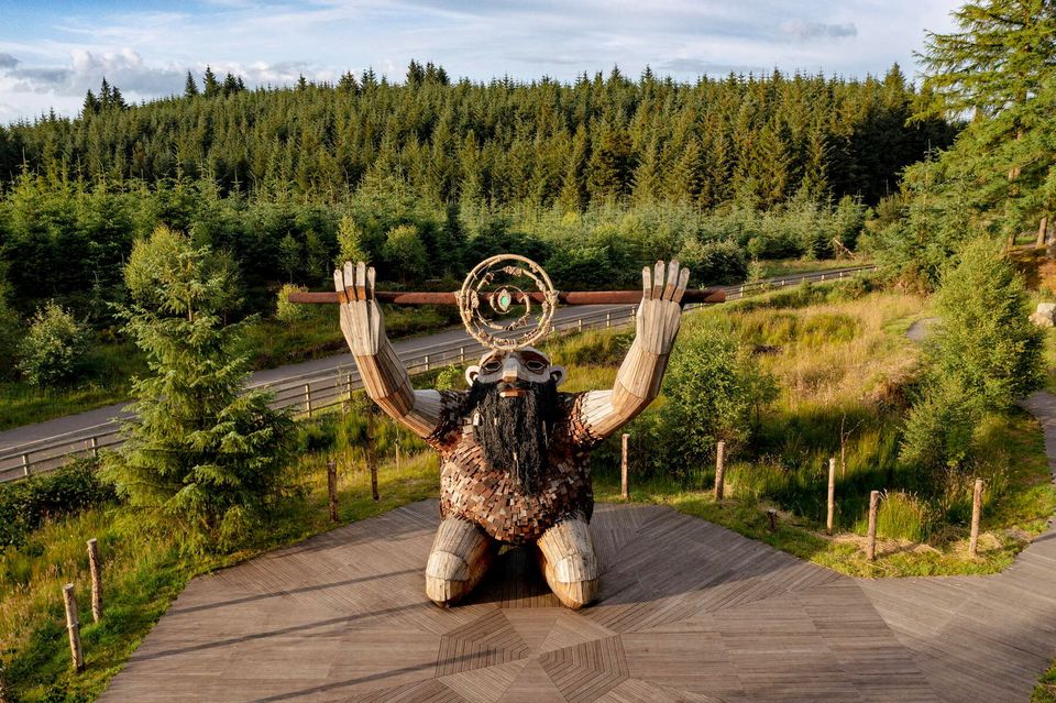 Ceoldán, the Stargazer, Giant of the Sperrins, at Davagh Forest. Image courtesy of Mid Ulster District Council, Fermanagh and Omagh District Council and Derry City and Strabane District Council.