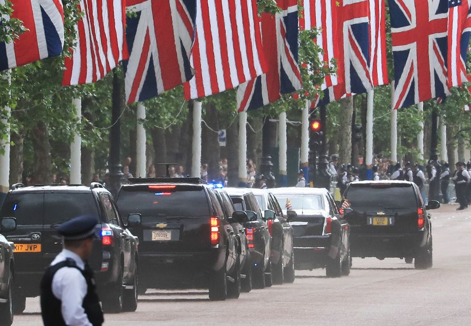 Donald Trump’s motorcade makes its way from Westminster Abbey to Clarence House in London (Gareth Fuller/PA)