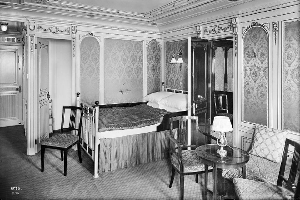 Titanic first class suite bedroom 'b58'. Photograph © National Museums Northern Ireland. Collection Harland & Wolff, Ulster Folk & Transport Museum