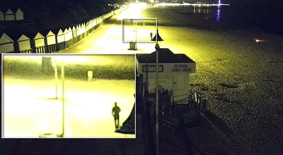 An image from CCTV footage of a man said to be Nasen Saadi walking along the promenade on Bournemouth seafront, where Amie Gray and Leanne Miles were said to be sitting, on the night of May 24 (Crown Prosecution Service/PA)