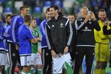 thumbnail: PACEMAKER BELFAST   27/05/2016
Northern Ireland v Belarus  Friendly International
Northern Irelands Kyle Lafferty gets his shorts pulled down during this evenings Friendly International at Windsor park.
Photo Mark Marlow/Pacemaker Press
