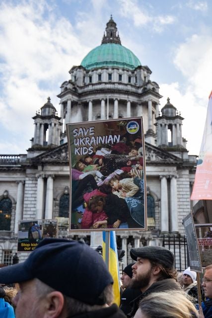 The crowd at Belfast City Hall on Sunday. Image: Luke Jervis.