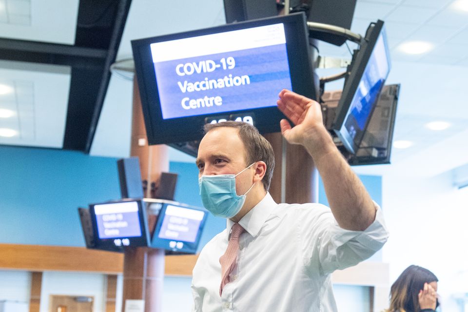 Former health secretary Matt Hancock during a visit to the NHS vaccine centre in January 2021 (Dominic Lipinski/PA)