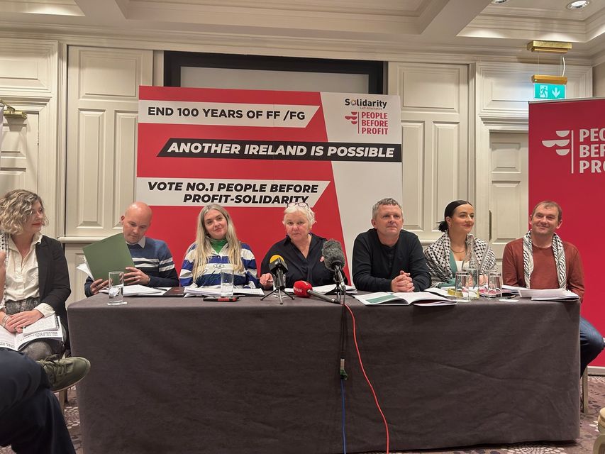 People Before Profit representatives, including Richard Boyd Barrett, centre right, at the party’s manifesto launch (Cillian Sherlock/PA)