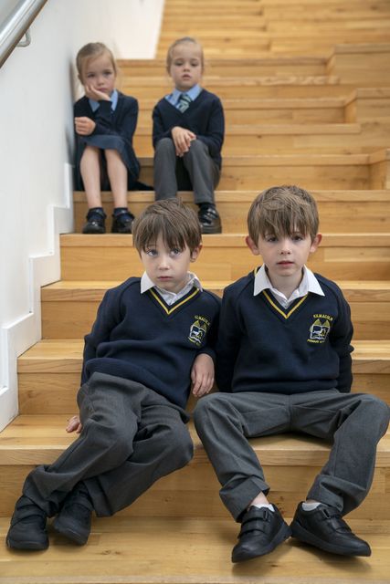 Demi Rose and Nicole Anne Campbell-Black, and Benjamin and Myles Jones will all start school on Friday (Jane Barlow/PA)