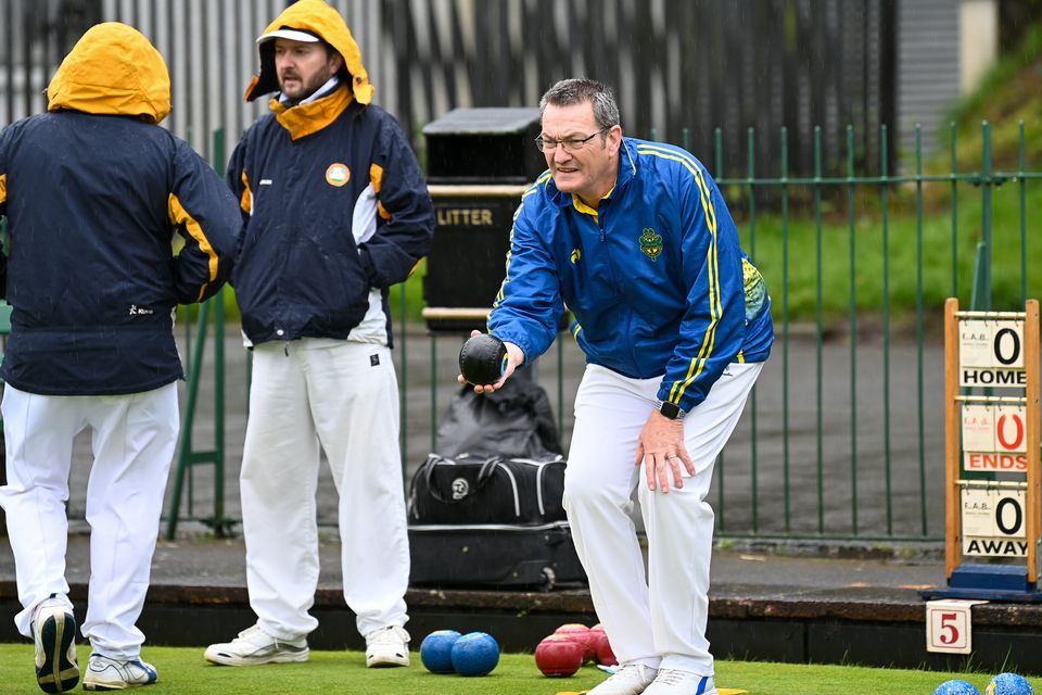 Mark Anderson prepares to deliver a bowl for Bangor against Whitehead at Ward Park