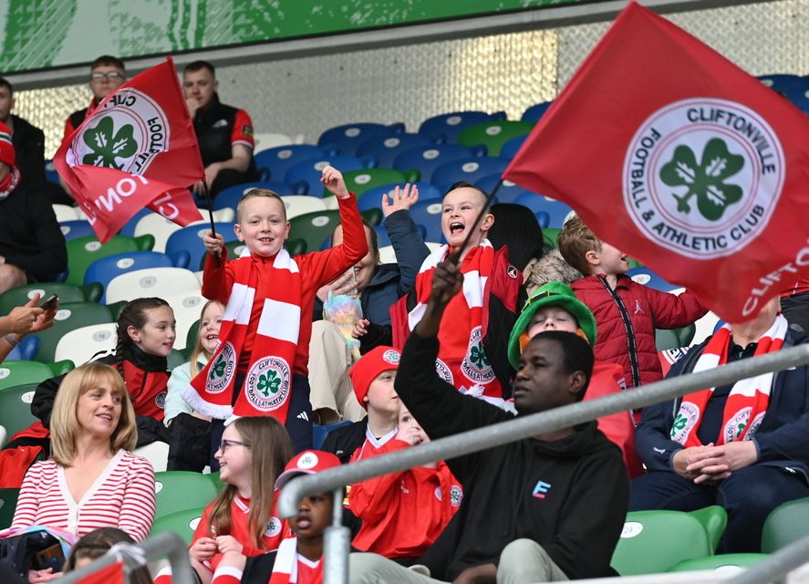 4th May  2024
Clearer Water Irish Cup  final  between Linfield  and Cliftonville at the National Stadium.

Cliftonville fans pictured before todays game 


Mandatory Credit INPHO/Presseye/Stephen Hamilton
