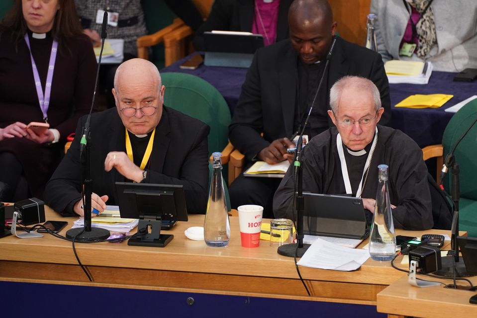 Archbishop of York Stephen Cottrell (left) with Archbishop of Canterbury Justin Welby during the General Synod (James Manning/PA)