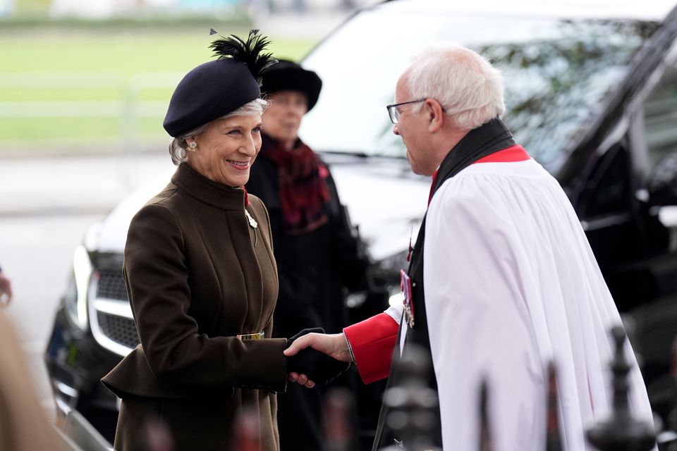 The duchess was greeted by the Dean of Westminster, the Very Rev Dr David Hoyle, upon her arrival (James Manning/PA)