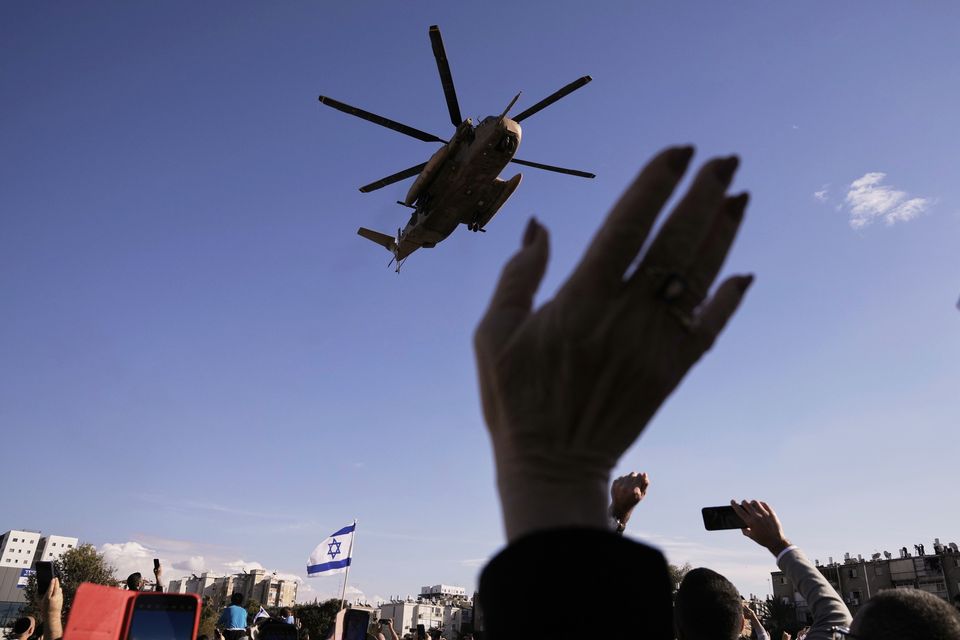 The freed soldiers were taken to a hospital near Tel Aviv by helicopter (AP)