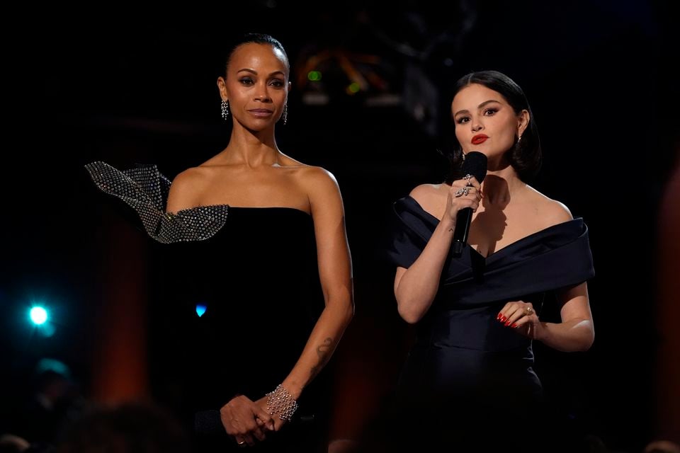 Zoe Saldana and Selena Gomez speaks about Emilia Perez during the 31st annual Screen Actors Guild Awards (Chris Pizzello/AP)