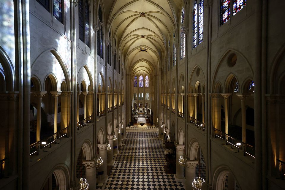 The nave of Notre Dame Cathedral (Sarah Meyssonnier/Pool via AP)