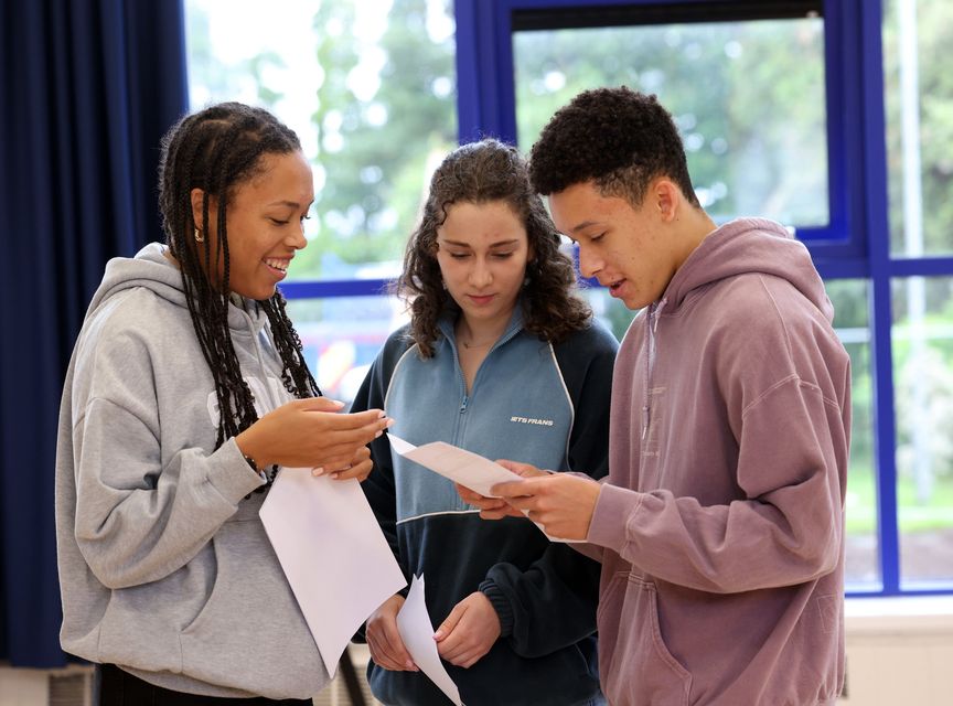 Belfast High School pupils celebrate their A level results this morning at the school. Photo Stephen Davison/Pacemaker Press