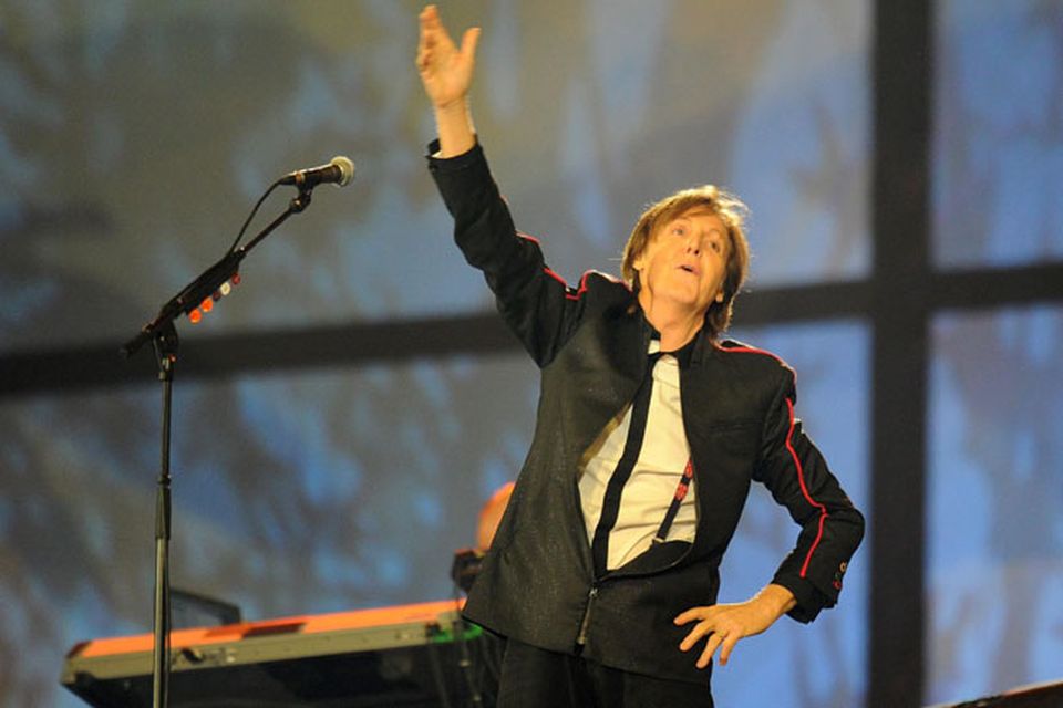 Paul McCartney performs during the London Olympic Games 2012 Opening Ceremony at the Olympic Stadium, London. PRESS ASSOCIATION Photo. Picture date: Friday July 27, 2012. See PA story OLYMPICS Ceremony. Photo credit should read: Owen Humphreys/PA Wire. EDITORIAL USE ONLY