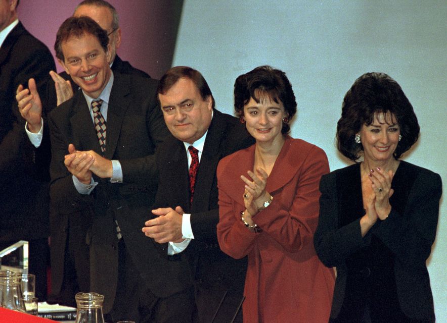 Tony Blair and John Prescott with their wives at the Labour Party conference (David Cheskin/PA)