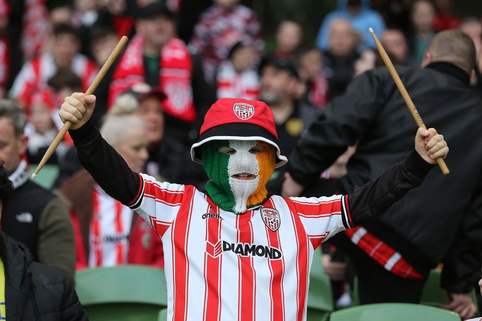 2024 Sports Direct FAI Cup Final, Aviva Stadium, Dublin 10/11/2024
Drogheda V Derry City
Derry fan before the game 
Mandatory Credit ©INPHO/Lorcan Doherty