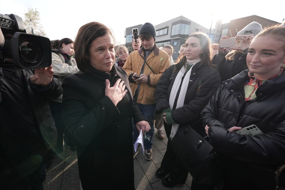 Sinn Fein’s Mary Lou McDonald speaking to students at the launch of the party’s policy document for young people at the DCU, Dublin (Brian Lawless/PA)