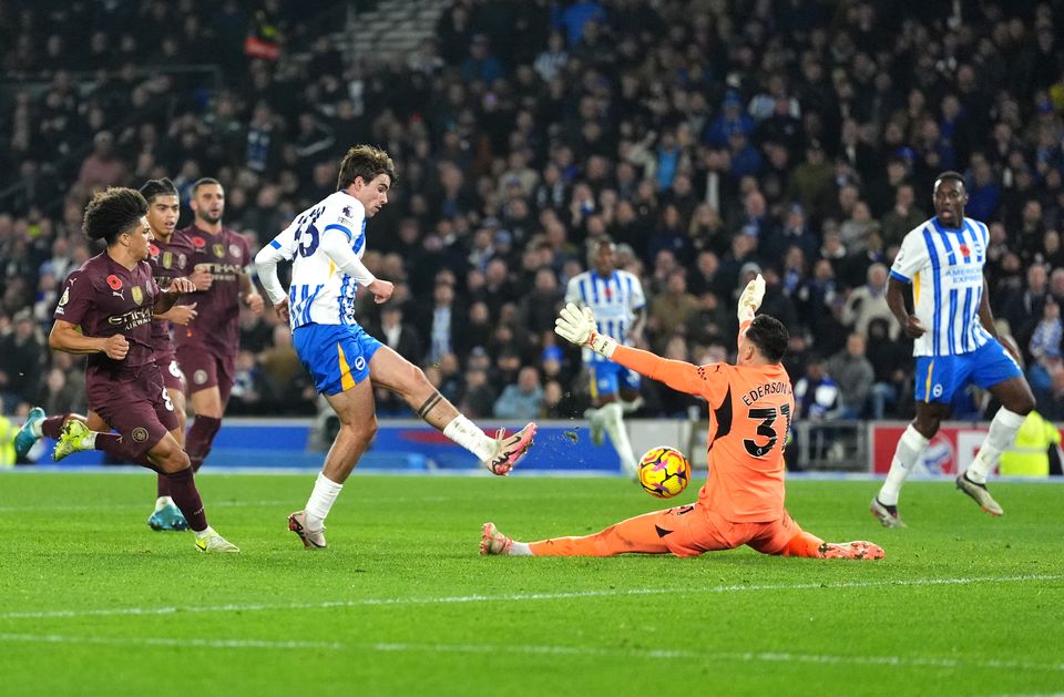 Matt O’Riley scores Brighton’s winner (Adam Davy/PA)