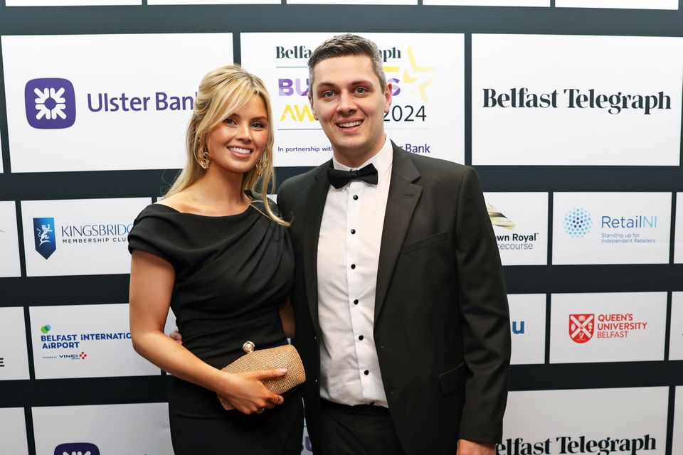 Louise and Roger McLaughlin of Home Instead UK  attending the Belfast Telegraph Business Awards 2024 at the Crowne Plaza, Tuesday, May 2, 2024.  Picture by Peter Morrison