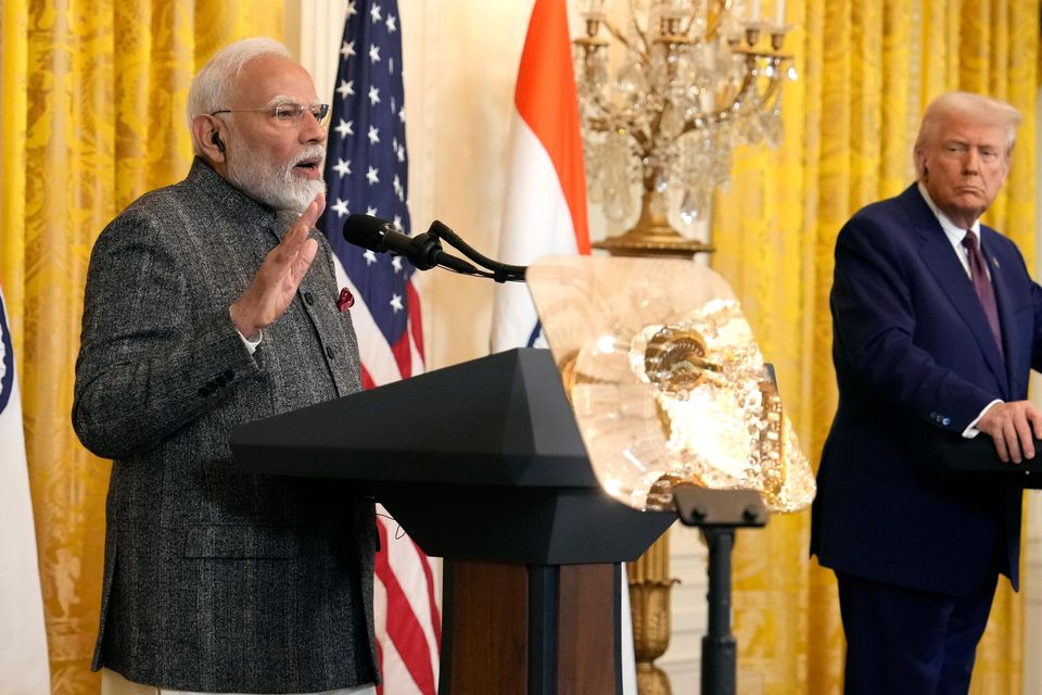 India’s Prime Minister Narendra Modi speaks as President Donald Trump listens during the press conference (Ben Curtis/AP)