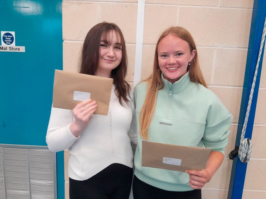 Grace Hamilton and Hannah Leetch celebrate their A Level success at Slemish College in Ballymena.