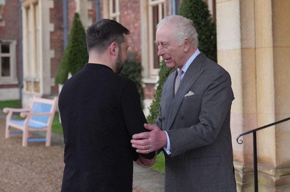 Charles warmly embraced President Zelensky as he arrived outside Sandringham House (Joe Giddens/PA)