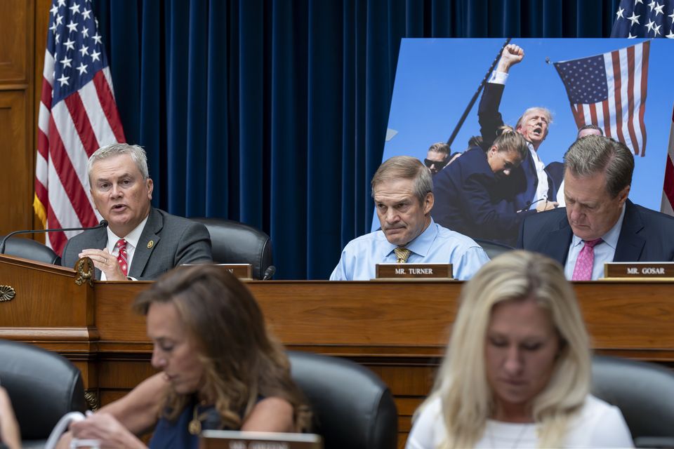 Members of the House Oversight and Accountability Committee prepare to question US Secret Service director Kimberly Cheatle about the attempted assassination (AP Photo/J. Scott Applewhite)