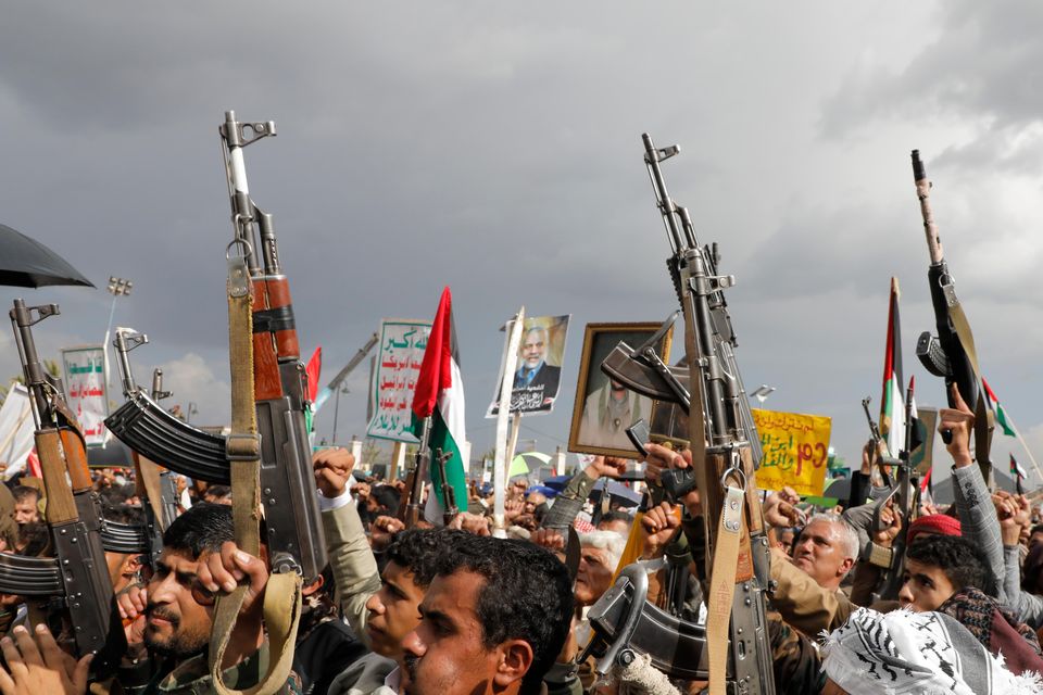 Houthi supporters in Sanaa, Yemen (Osamah Abdulrahman/AP)