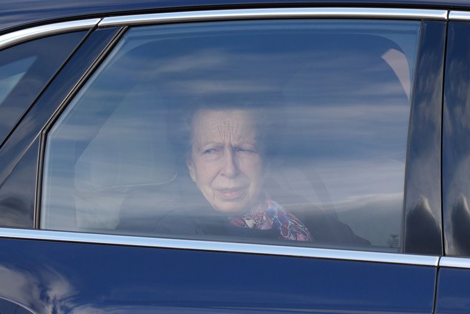 Anne is driven to Horse Guards Parade for the ceremonial welcome for the state visit of the Emir of Qatar Sheikh (Jordan Pettitt/PA)