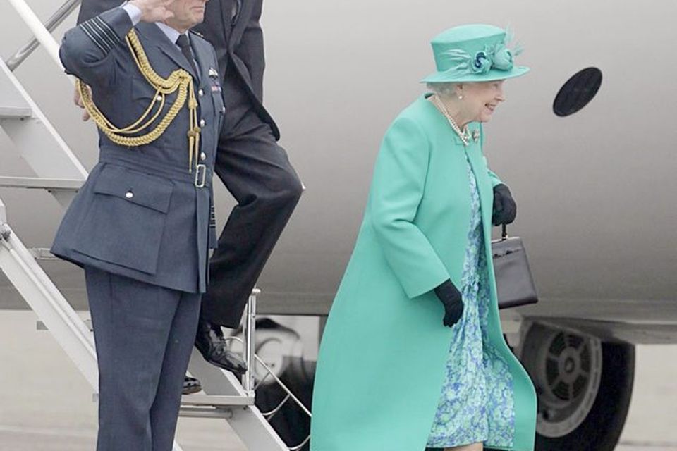 Britain's Queen Elizabeth II and the Duke of Edinburgh arrive at Casement Aerodrome, Baldonnel,  for a four day state visit.