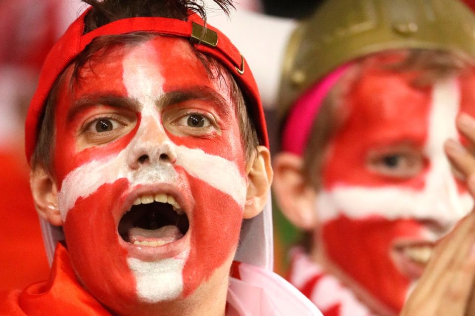 The beautiful game - football fans from around the world.  - Denmark fans show their support prior to the 2018 FIFA World Cup qualifying play-off second leg match at the Aviva Stadium, Dublin.