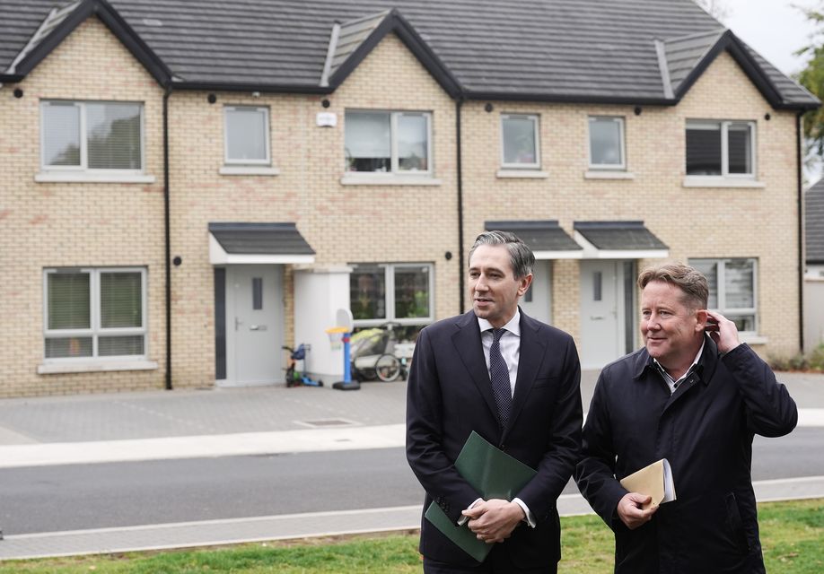 Simon Harris and Darragh O’Brien attending the official opening of 46 new social homes at The Rectory in Blessington, Co Wicklow earlier in October