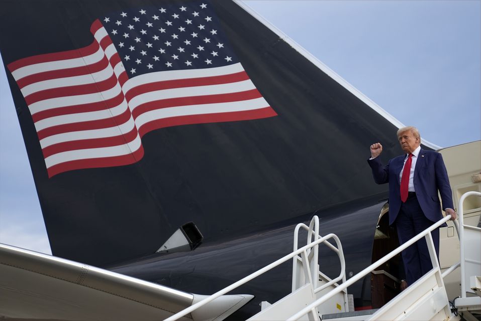 Donald Trump arriving in Fayetteville, North Carolina, on Friday (AP Photo/Evan Vucci)