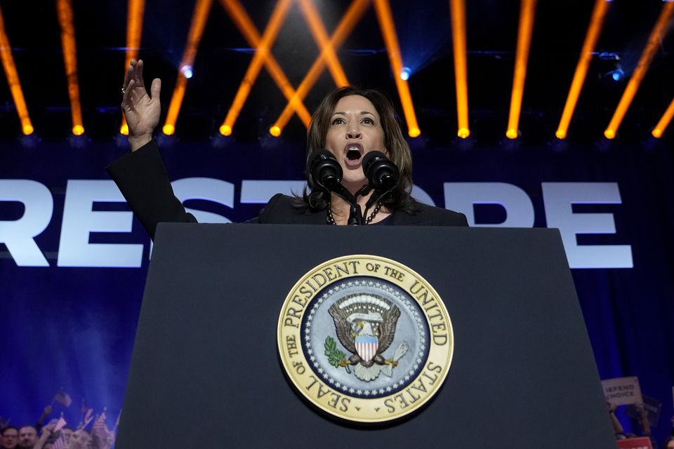 Vice President Kamala Harris speaking at an event in Manassas, Virginia (Susan Walsh/AP)