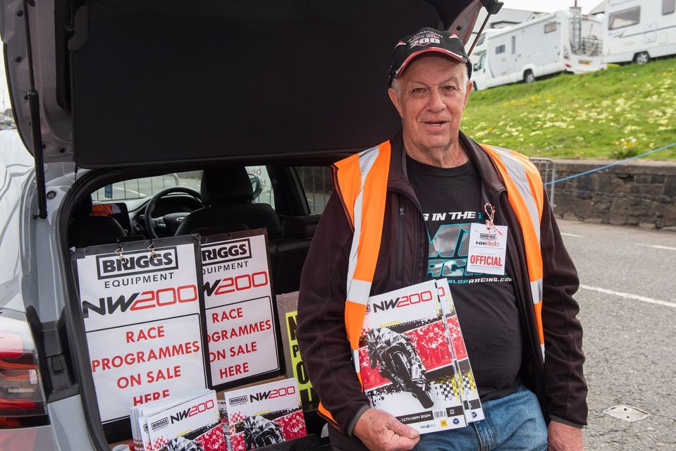 Samuel McKeeman who is a long-time and familiar North West 200 Programme seller. Picture Martin McKeown.