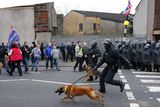 thumbnail: PSNI officers on the Lower Newtownards after a Loyalist flag protest at Belfast City Hall