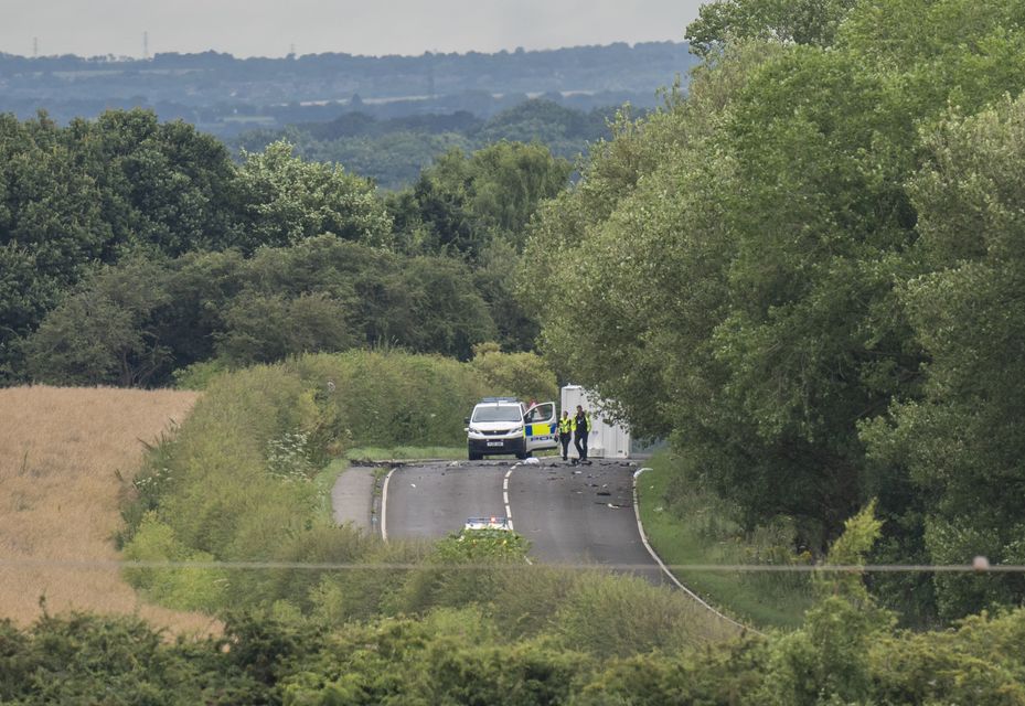 The scene on the A61 in Wakefield following a collision between a car and a motorcycle which left six people dead (Danny Lawson/PA)