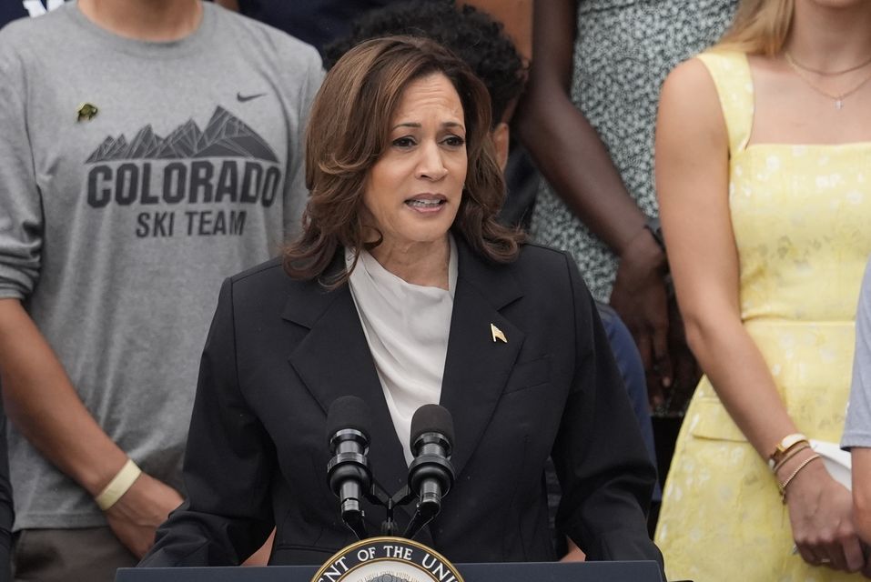 Kamala Harris speaks from the South Lawn of the White House in Washington (Alex Brandon/AP)