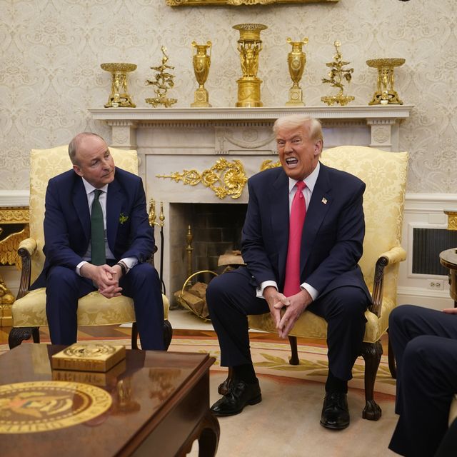 Taoiseach Micheal Martin during a bilateral meeting with US President Donald Trump (Niall Carson/PA)