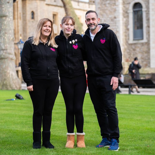 Mikayla Beames (centre) alongside her parents Natasha and Ian (James Manning/PA)