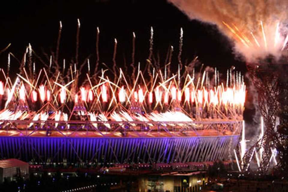 Fireworks at the Opening Ceremony of the London 2012 Olympics Games at the Olympic Stadium, London. PRESS ASSOCIATION Photo. Picture date: Saturday July 28, 2012. See PA story OLYMPICS Ceremony. Photo credit should read: Lewis Whyld/PA Wire. EDITORIAL USE ONLY
