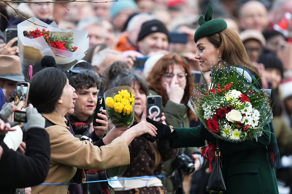 The Princess of Wales speaks to people after the Christmas Day church service at St Mary Magdalene Church in Sandringham (Aaron Chown/PA)