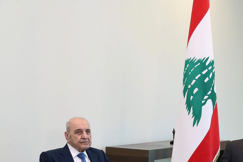 Lebanese President Joseph Aoun, centre, meets Prime Minister-designate Nawaf Salam, right, and Parliament Speaker Nabih Berri, left (Lebanese Presidency press office/AP)