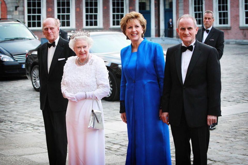 Britain's Queen Elizabeth II and the Duke of Edinburgh pictured with Irish President Mary McAleese and her husband Dr Martin McAleese  at Dublin Castle