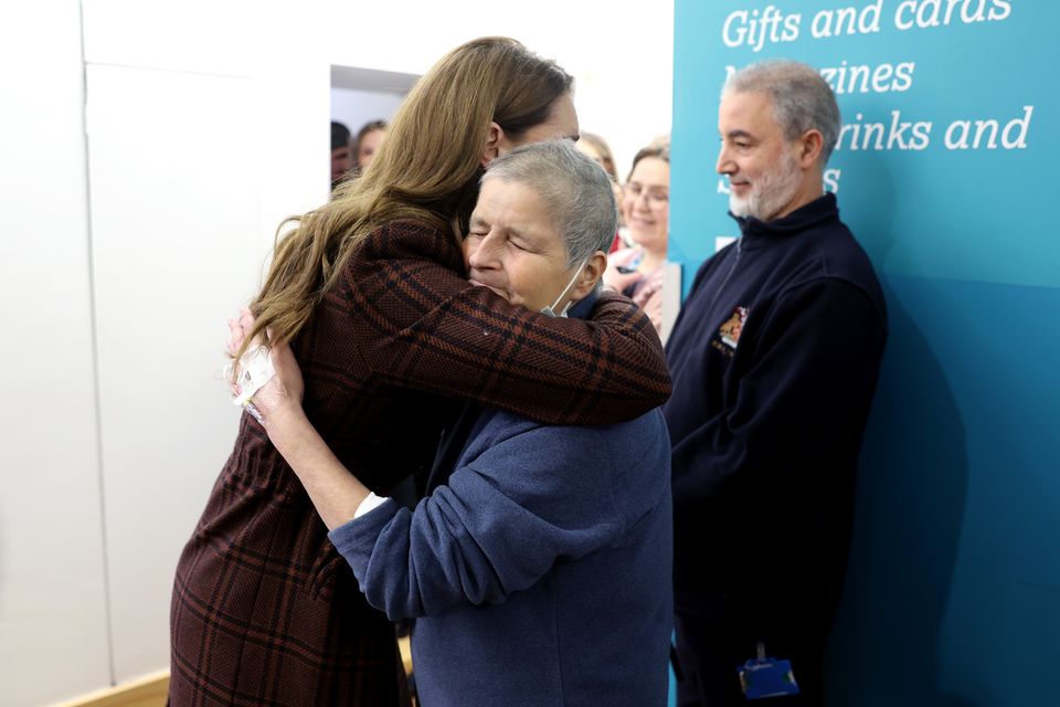 The Princess of Wales hugs Rebecca Mendelhson during a visit to the Royal Marsden Hospital (Chris Jackson/PA)